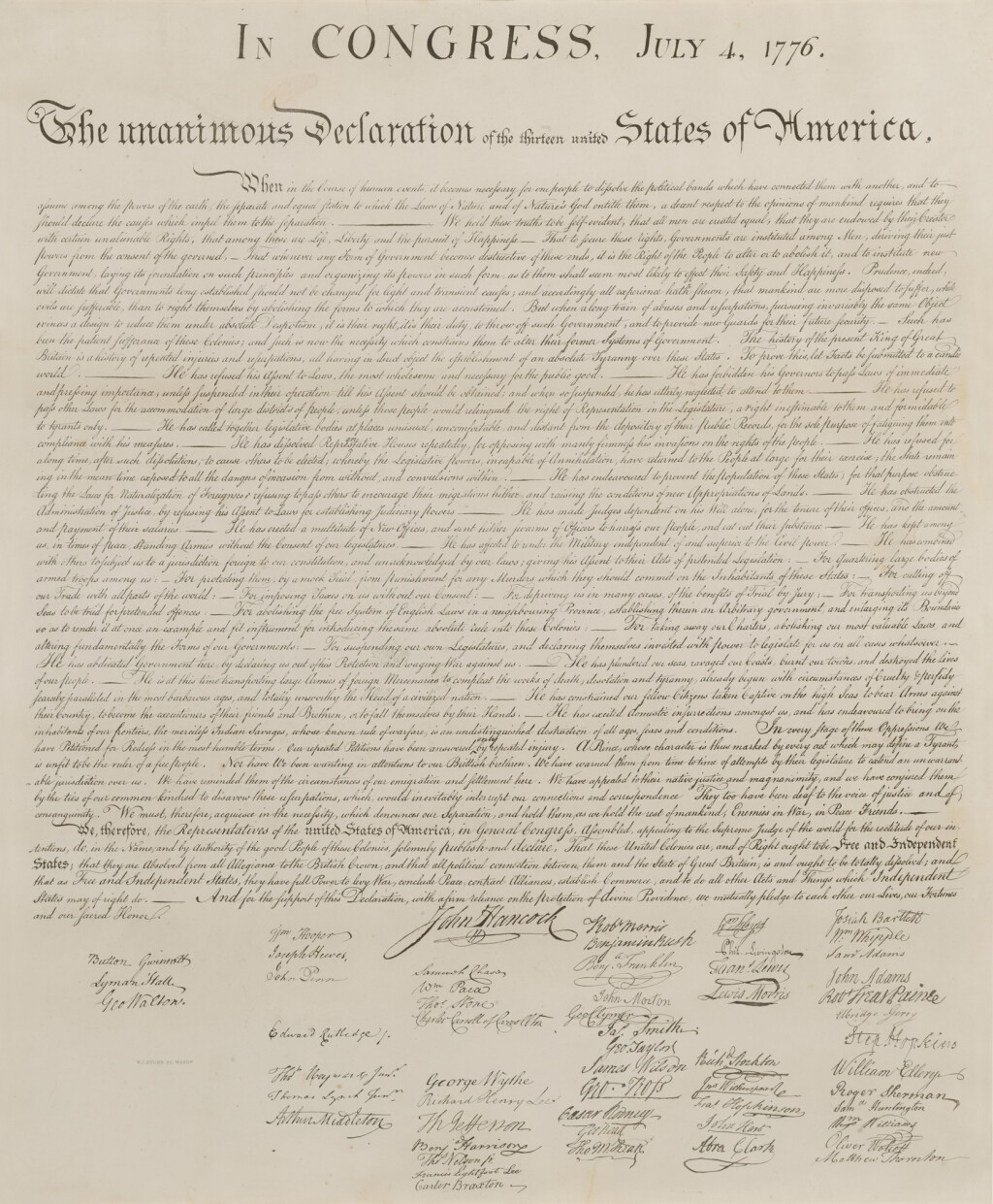 View full screen - View 1 of Lot 22. Declaration of Independence | A fine copy on paper of the first true facsimile of the engrossed Declaration of Independence.