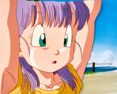 View full screen - View 1 of Lot 43. Bulma, Movie 4: The Path to Power 1996 Animation Cel with Printed Background | 莊子,電影4:龍珠最強之道1996賽璐璐,附印刷背景.