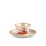 A Meissen porcelain iron-red camaïeu teabowl and saucer, circa 1728