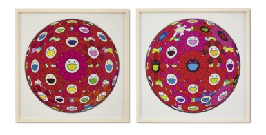 View full screen - View 1 of Lot 9558. TAKASHI MURAKAMI 村上隆 | I. FLOWERBALL (3D) - RED, PINK, BLUE/ II. THINKING MATTER (RED) (TWO WORKS) i. 花球(3D)(赤、粉紅、藍)/ ii. 思念體(赤)(兩幅作品).