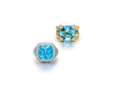View full screen - View 1 of Lot 1757. Two Topaz and Diamond Rings | 托帕石 配 鑽石 戒指兩枚.