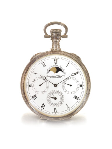 View full screen - View 1 of Lot 117. IWC | REF 5503, A SILVER OPEN FACED TRIPLE CALENDAR WATCH WITH MOON PHASES CIRCA 1995.