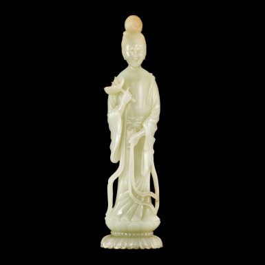 View full screen - View 1 of Lot 112. A white jade figure of a meiren | 白玉持靈芝美人立像.