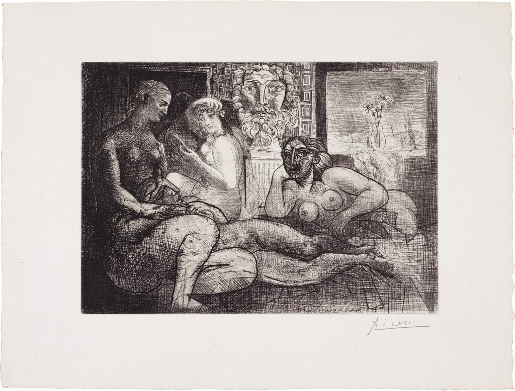 View full screen - View 1 of Lot 62. Quatre femmes nues et tête sculptée, from la suite Vollard.