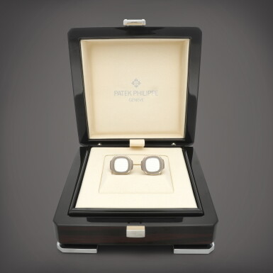 View full screen - View 1 of Lot 85. A pair of white gold Nautilus cufflinks | Circa 2018.