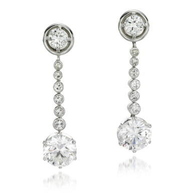 View full screen - View 1 of Lot 175. Pair of diamond earrings.