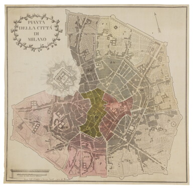 View full screen - View 1 of Lot 265. A. Lavelli e A. Pestagalli. Una tav. inc. col.; 6 tav. inc., Milano, 1788.