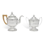 American Silver Teapot and Sugar Bowl, John McMullin, Philadelphia, Circa 1820-30