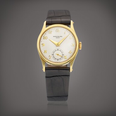 View full screen - View 1 of Lot 8684. Reference 96 | A yellow gold wristwatch, Circa 1956 | 百達翡麗 | 型號96 | 黃金腕錶,約1956年製.