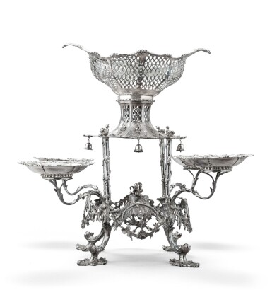 View full screen - View 1 of Lot 97. A silver epergne, Francis Butty and Nicholas Dumee, London, 1767 | Epergne en argent par Francis Butty et Nicholas Dumee, Londres, 1767.