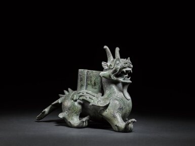 View full screen - View 1 of Lot 1. An important and outstanding bronze male chimera, bixie, Han dynasty | 漢 青銅辟邪.