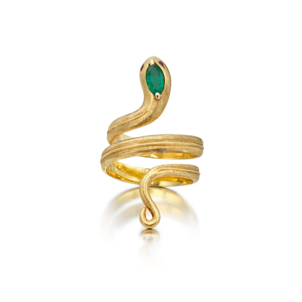 View full screen - View 1 of Lot 177. Gold, Emerald and Ruby Ring.