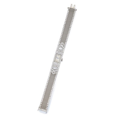 View full screen - View 1 of Lot 98. Platinum and Diamond Bracelet-Watch.