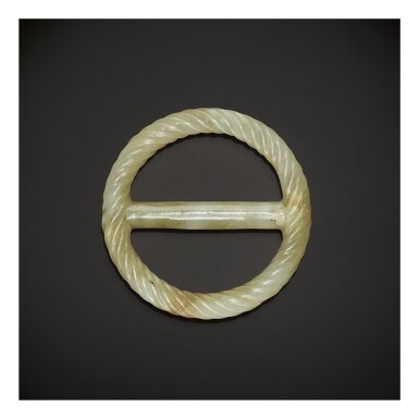 View full screen - View 1 of Lot 249. A VERY RARE CELADON JADE FITTING, EASTERN ZHOU DYNASTY, WARRING STATES PERIOD.