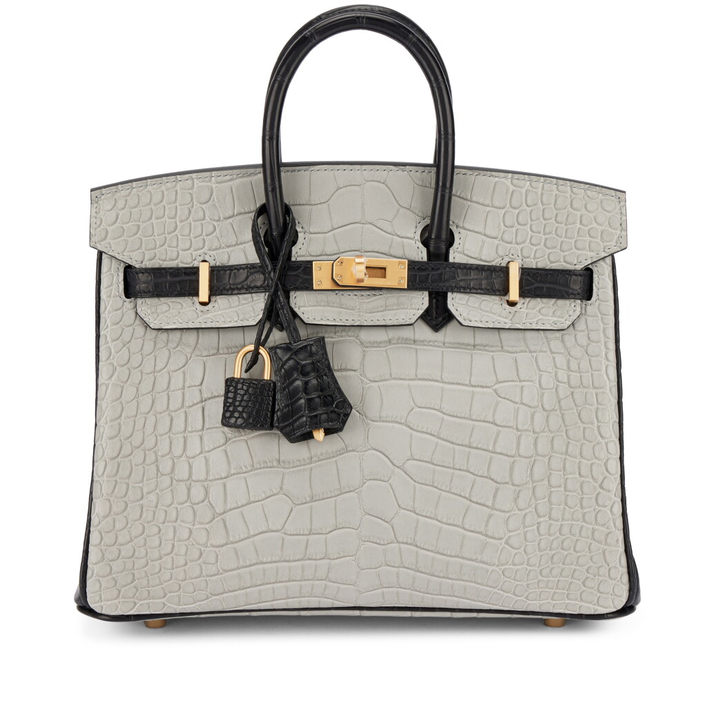 Voir en plein écran - Voir 1 du lot 547. Gris Perle and Black Matte Mississippiensis Alligator HSS Birkin 25 Brushed Gold Hardware, 2024.