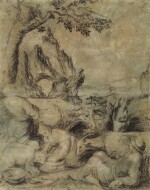 ATTRIBUTED TO LEANDRO DA PONTE CALLED LEANDRO BASSANO | Recto: Herdsmen and shepherds with their animals Verso: Head of a man, and a standing young workman