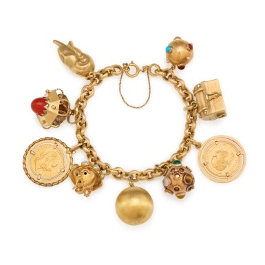 View full screen - View 1 of Lot 157. Gem set charm bracelet.