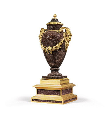 View full screen - View 1 of Lot 339. A Louis XVI style gilt-bronze-mounted Swedish porphyry vase and cover, last quarter 19th century.