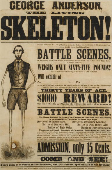 View full screen - View 1 of Lot 11. Anderson, George | A striking oversized poster advertising "The Living Skeleton".