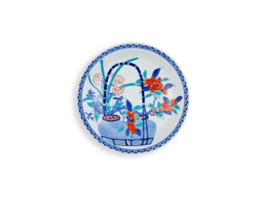 View full screen - View 1 of Lot 2072. A porcelain dish, Nabeshima ware, Hizen, Edo period, late 17th – early 18th century | 色絵花籠文皿 肥前 鍋島藩窯 江戸時代中期 17世紀後半~18世紀前半.