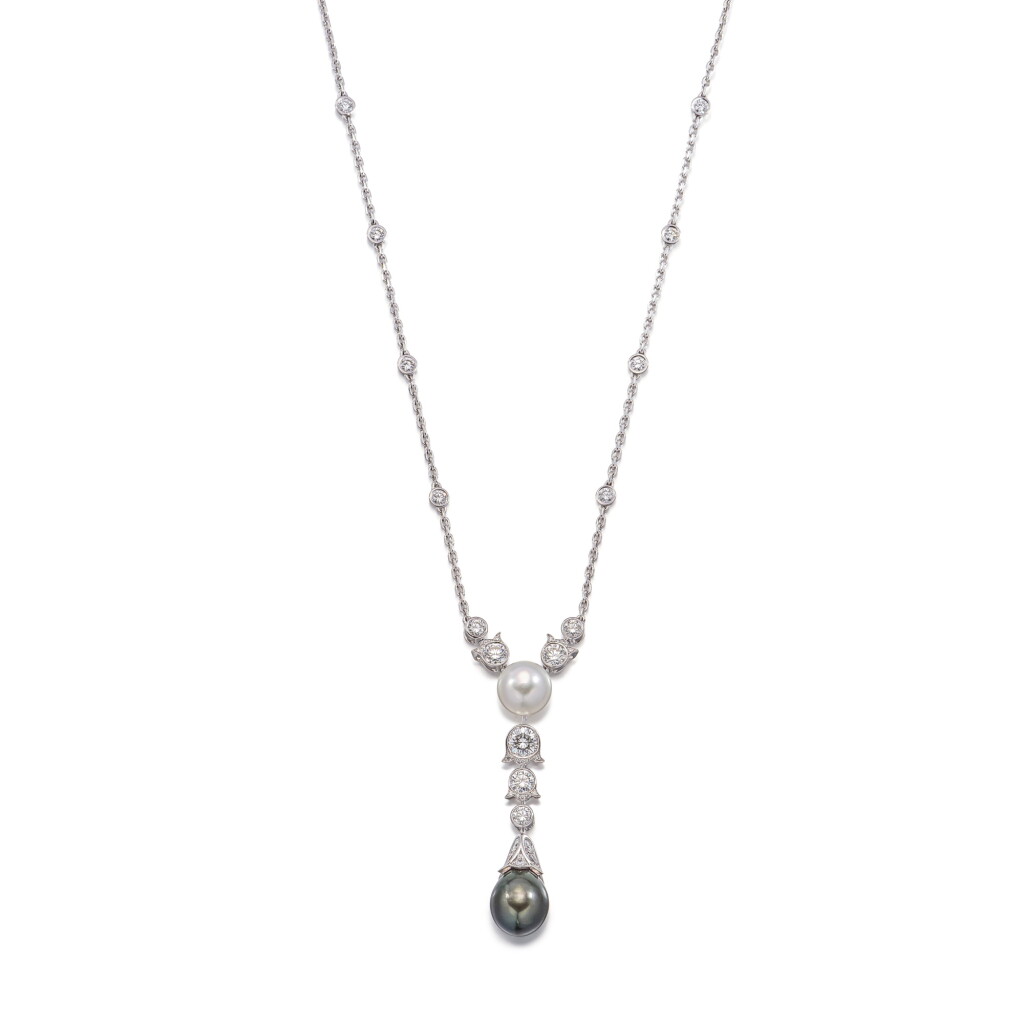 View full screen - View 1 of Lot 378. Cultured Pearl and Diamond Pendent Necklace | 卡地亞 | 養殖珍珠 配 鑽石 項鏈.