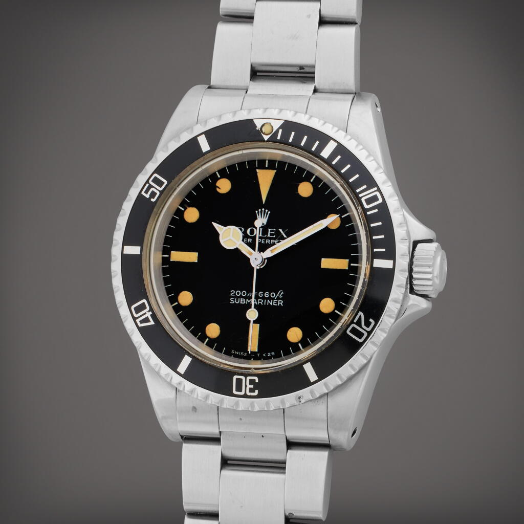 View full screen - View 1 of Lot 147. Reference 5513 Submariner 'Meters First' | A stainless steel automatic wristwatch with bracelet, Circa 1968.