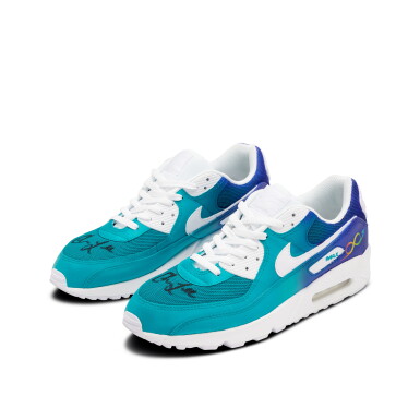 View full screen - View 1 of Lot 111. Charles Lee Charlotte Hornets 2025-2026 Game Worn and Signed Custom Air Max 90s | To The Max Foundation | Matched to 2 Games.