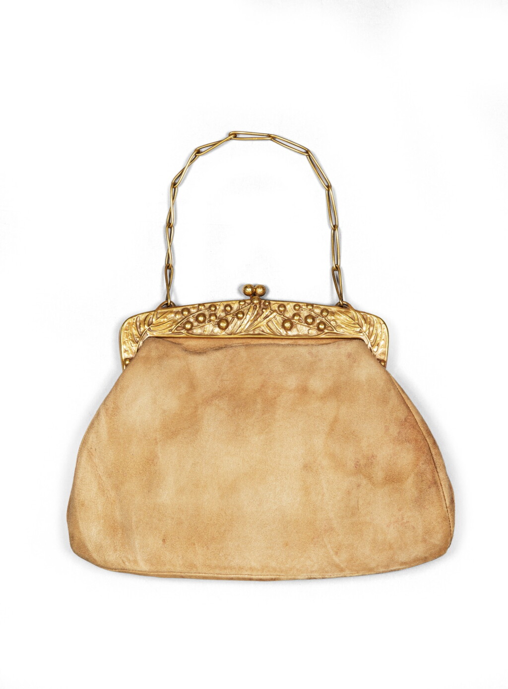 View full screen - View 1 of Lot 19. Sac du soir or et cuir velours, "Mimosa" | Gold and suede leather evening bag, 'Mimosa'.