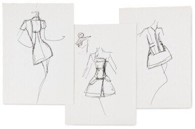 View full screen - View 1 of Lot 18. Three original sketches for fashion Trois croquis de mode originaux.