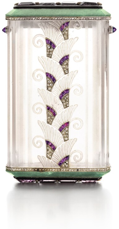 View full screen - View 1 of Lot 125. A JEWELLED PLATINUM-MOUNTED HARDSTONE ART DECO CIGARETTE CASE, STRAUSS, ALLARD & MEYER, PARIS, CIRCA 1925.