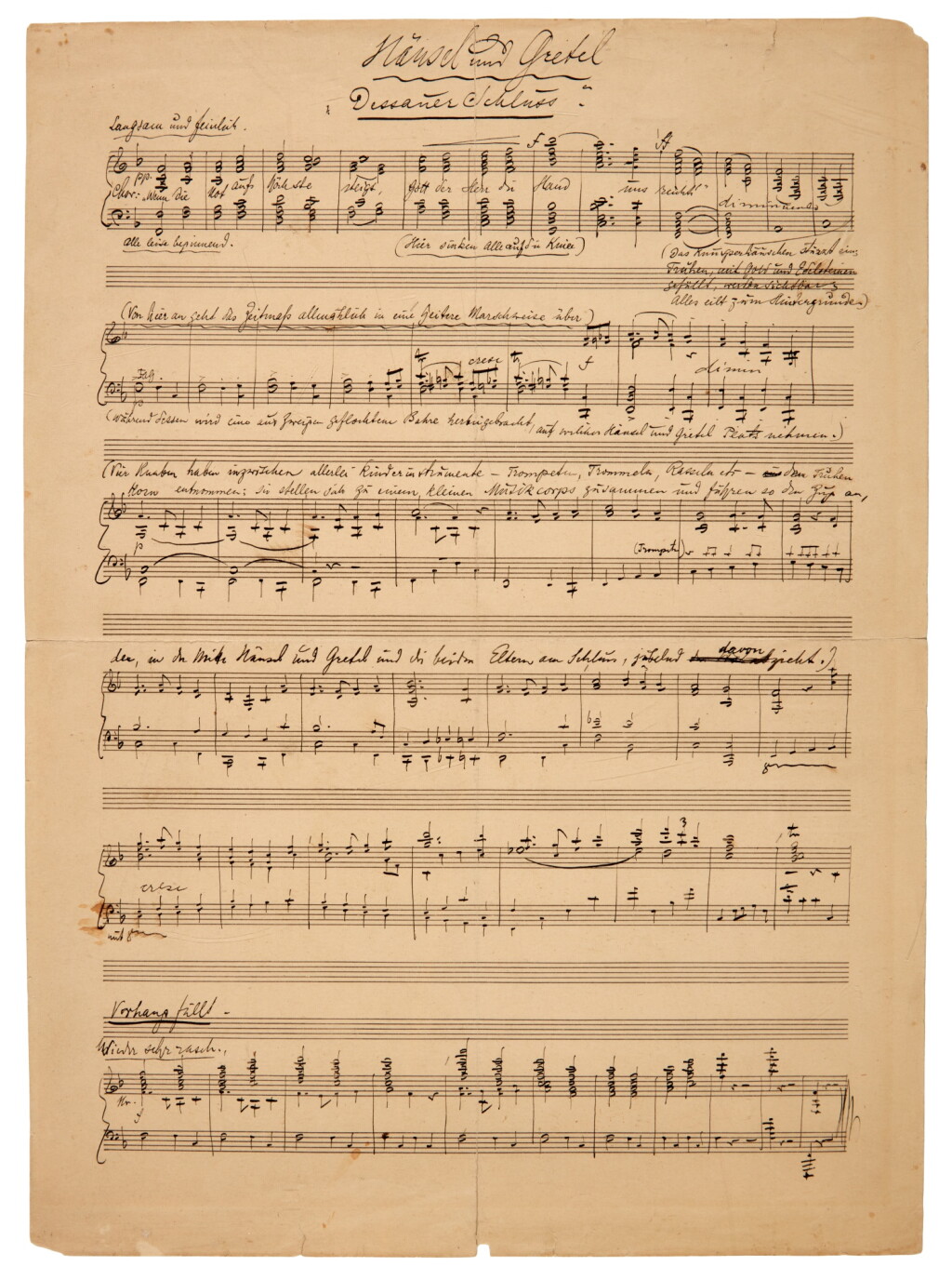 View full screen - View 1 of Lot 132. Engelbert Humperdinck. Autograph manuscript revised ending of "Hänsel und Gretel", 1894.