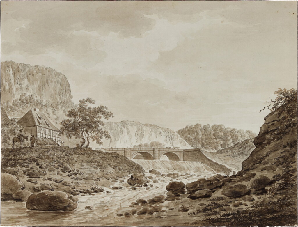 View full screen - View 1 of Lot 240. DANIËL DUPRÉ | VIEW OF THE HEGEREITERBRÜCKE OVER THE WATERFALLS AT PLAUEN, NEAR DRESDEN.