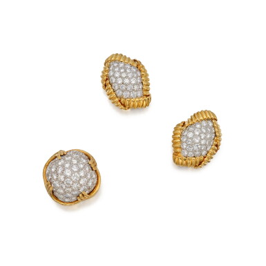 View full screen - View 1 of Lot 491. Gold and Diamond Ring and Pair of Earclips.