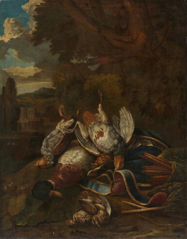 View full screen - View 1 of Lot 1078. A hunting still life with partridges and a duck.