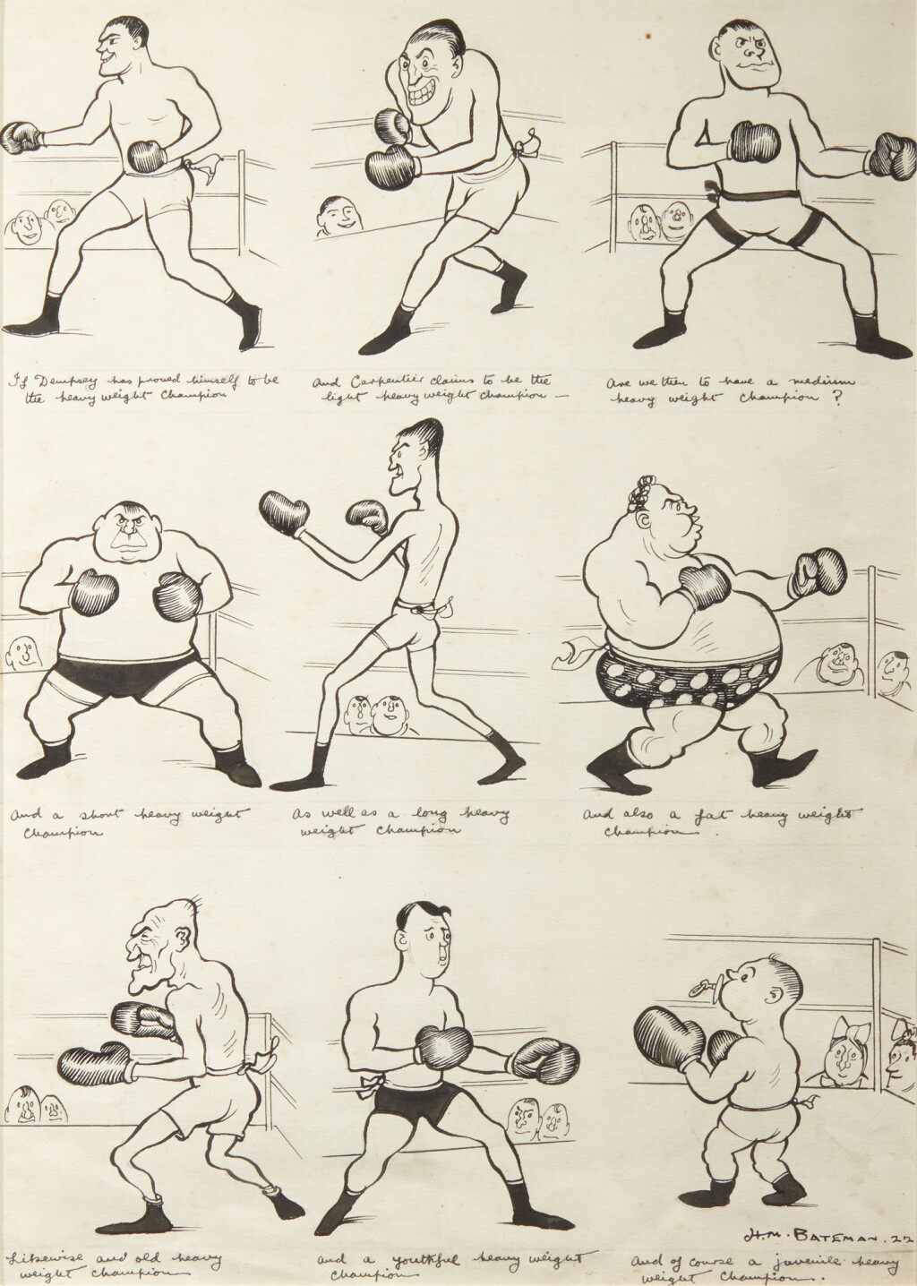 View full screen - View 1 of Lot 10. H.M. Bateman | "Champions all", 1922, pen and ink, framed and glazed.