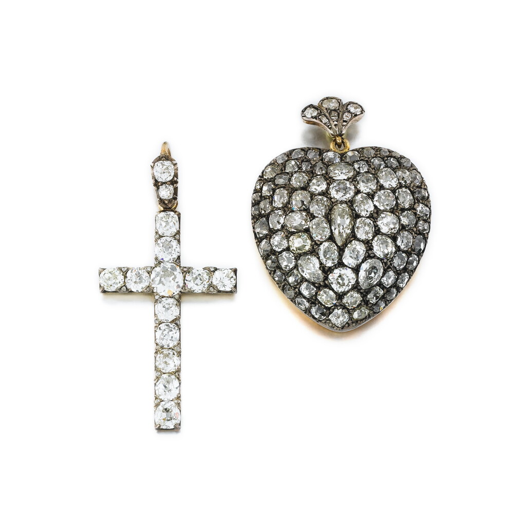 View full screen - View 1 of Lot 2. Pendentifs diamants, vers 1880 | Diamond pendants, 1880s.