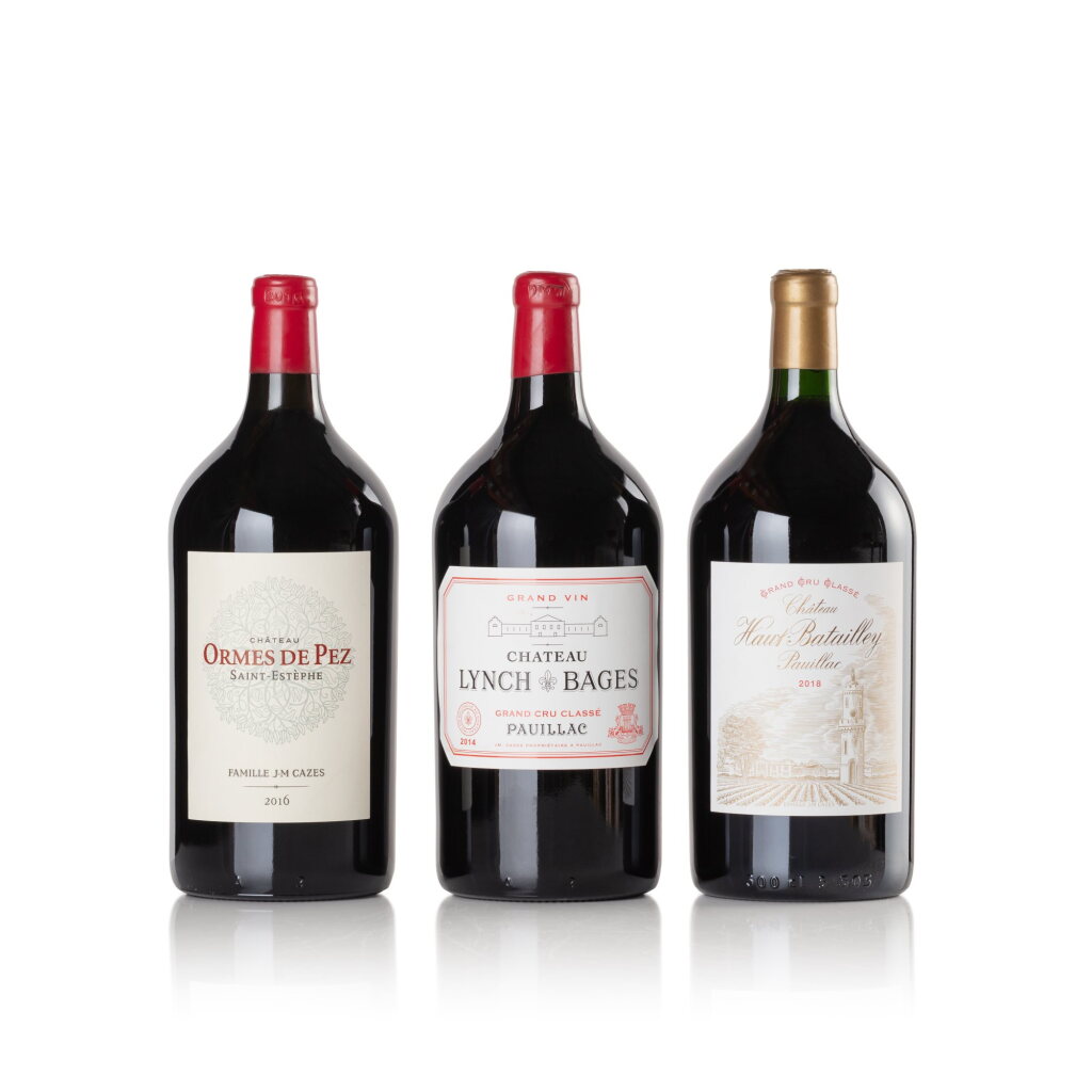 View full screen - View 1 of Lot 8. Wine and Dine Experiences | Vignobles Cazes, Bordeaux, France | 1 double-magnum (3L) Château Lynch-Bages 2014, 1 double-magnum (3L) Château Haut-Batailley 2018 and 1 double magnum (3L) Château Les Ormes de Pez 2016 together with a unique overnight stay with breakfast at 4 starred Relais & Châteaux Cordeillan Bages along with a private visit and tasting at Château Lynch-Bages followed by an exclusive lunch at the Château hosted by a member of the family or/and the direction for two guests.