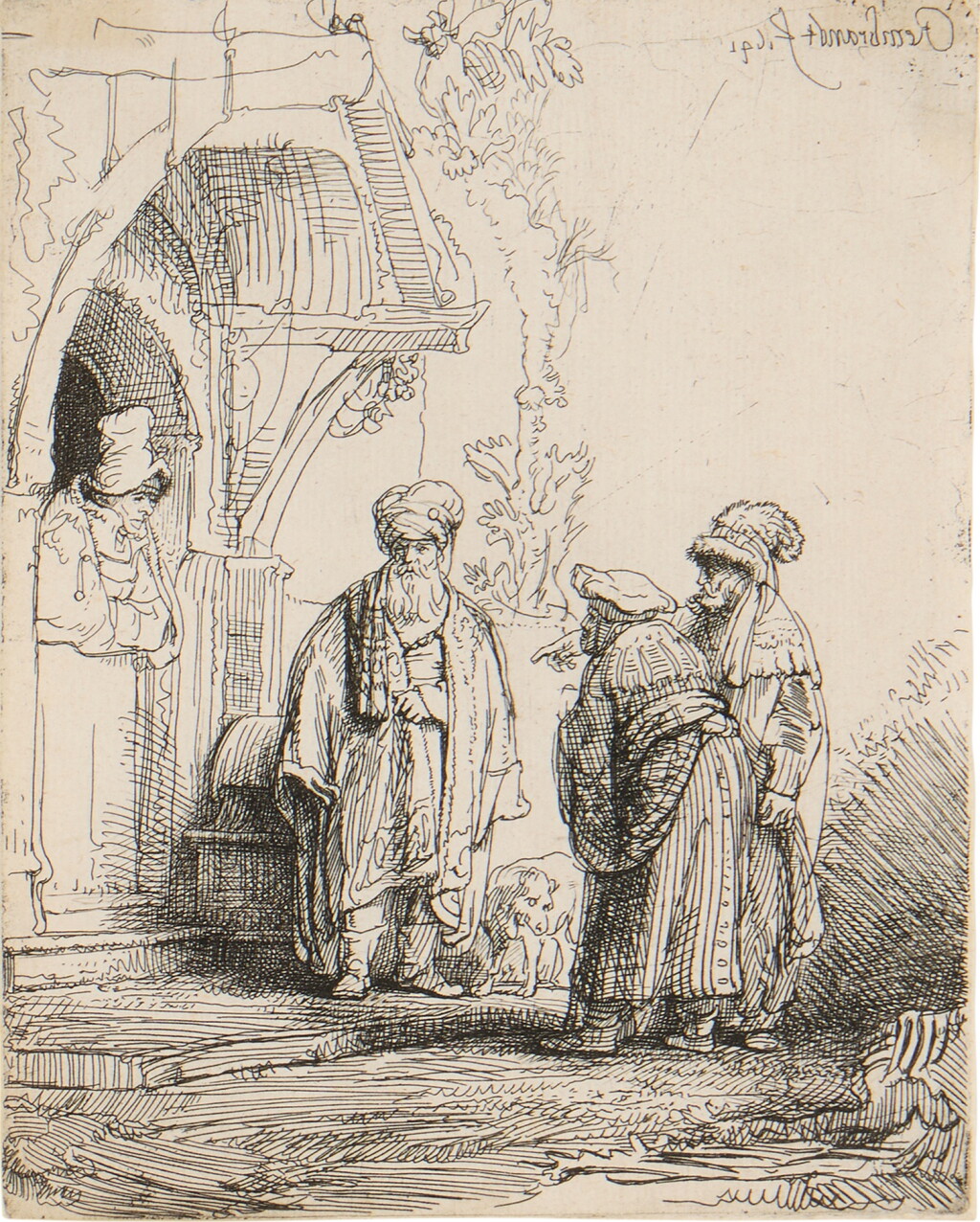 View full screen - View 1 of Lot 545. Three Oriental Figures (Jacob and Laban?) (B., Holl. 118; New Holl. 190).
