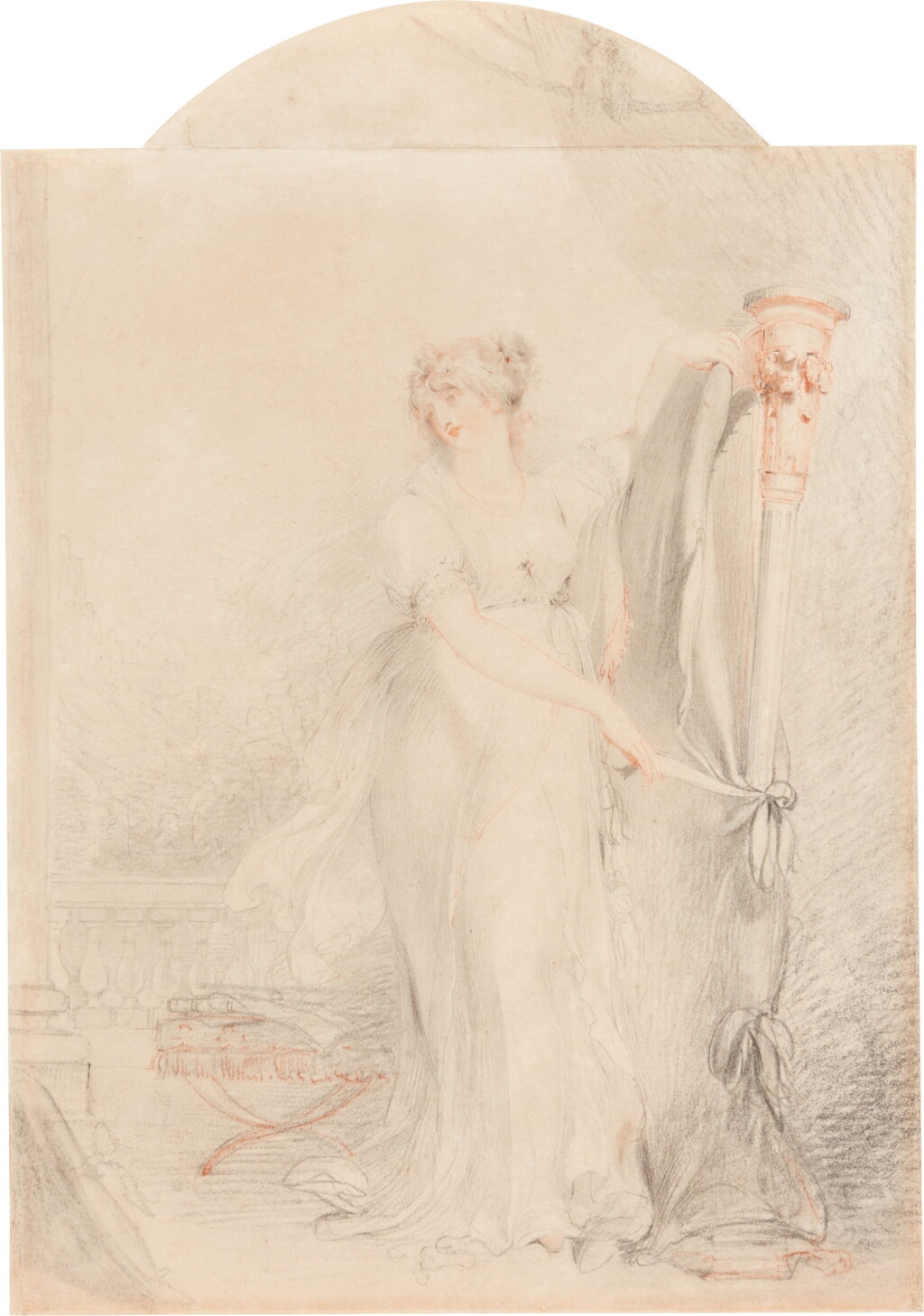 View full screen - View 1 of Lot 229. Portrait of a lady at the harp, probably Lady Neave, née Frances Caroline Digby (1772-1835) .