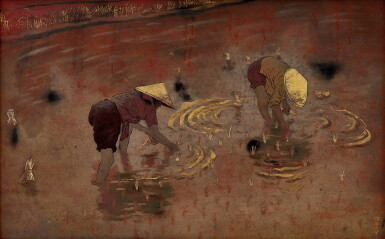 View full screen - View 1 of Lot 740. Pham Hau 范光厚 | Picking rice at Dawn 破曉插秧.
