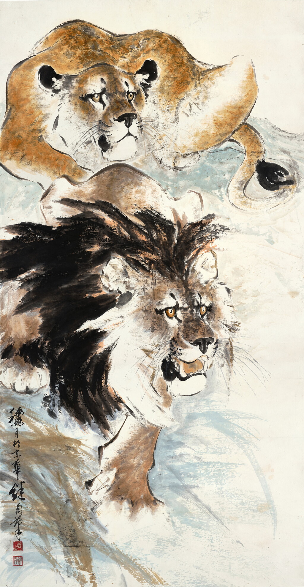 View full screen - View 1 of Lot 9042. 劉繼卣 雙獅 | Liu Jiyou, Lions.