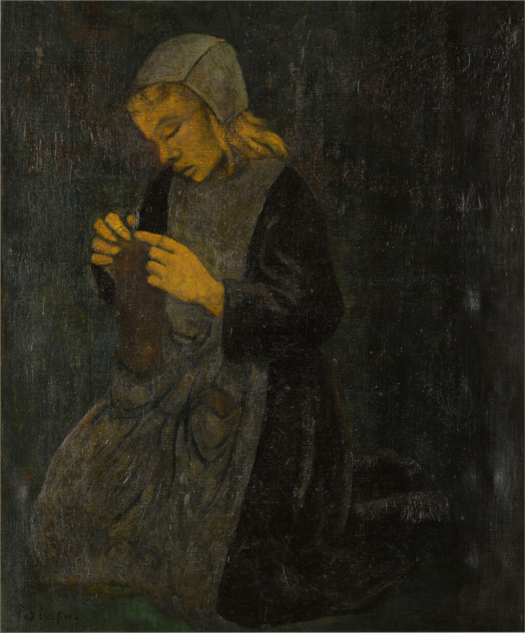 View full screen - View 1 of Lot 22. Jeune bretonne tricotant .