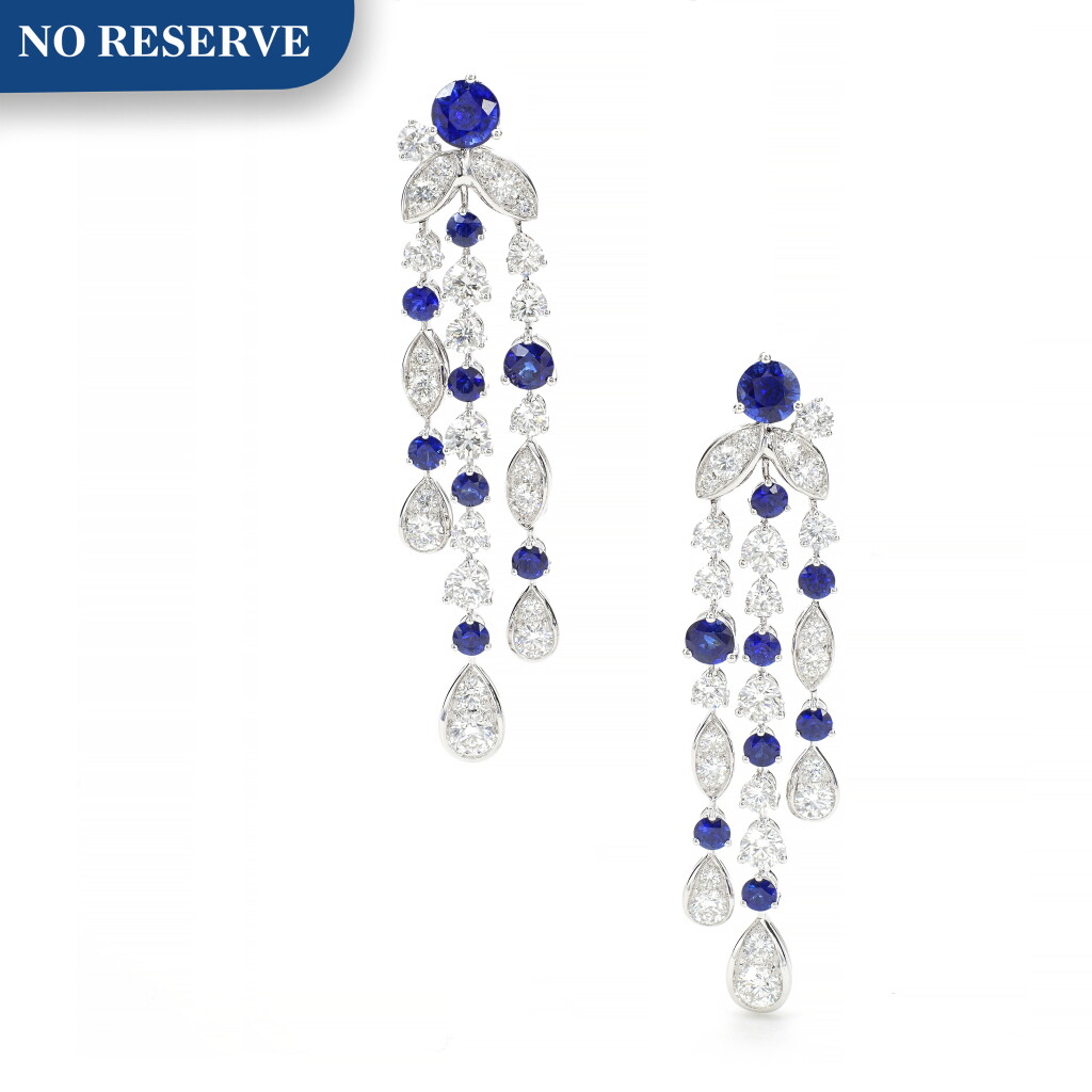 View full screen - View 1 of Lot 21. GRAFF | PAIR OF SAPPHIRE AND DIAMOND PENDENT EARRINGS.