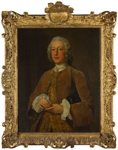 View full screen - View 1 of Lot 53. STEPHEN SLAUGHTER | PORTRAIT OF WILLIAM GRAHAM OF PLATTEN HALL, COUNTY MEATH, THREE-QUARTER-LENGTH, HOLDING A SNUFF BOX.