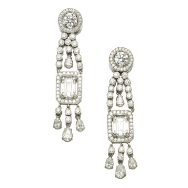 View full screen - View 1 of Lot 517. Pair of Diamond Earrings.