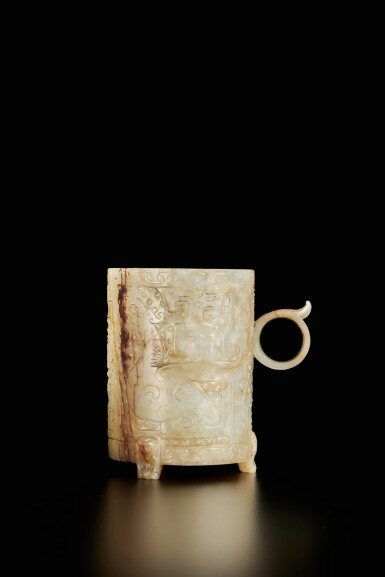 View full screen - View 1 of Lot 424. A pale green jade cylindrical cup, Song - Ming dynasty.