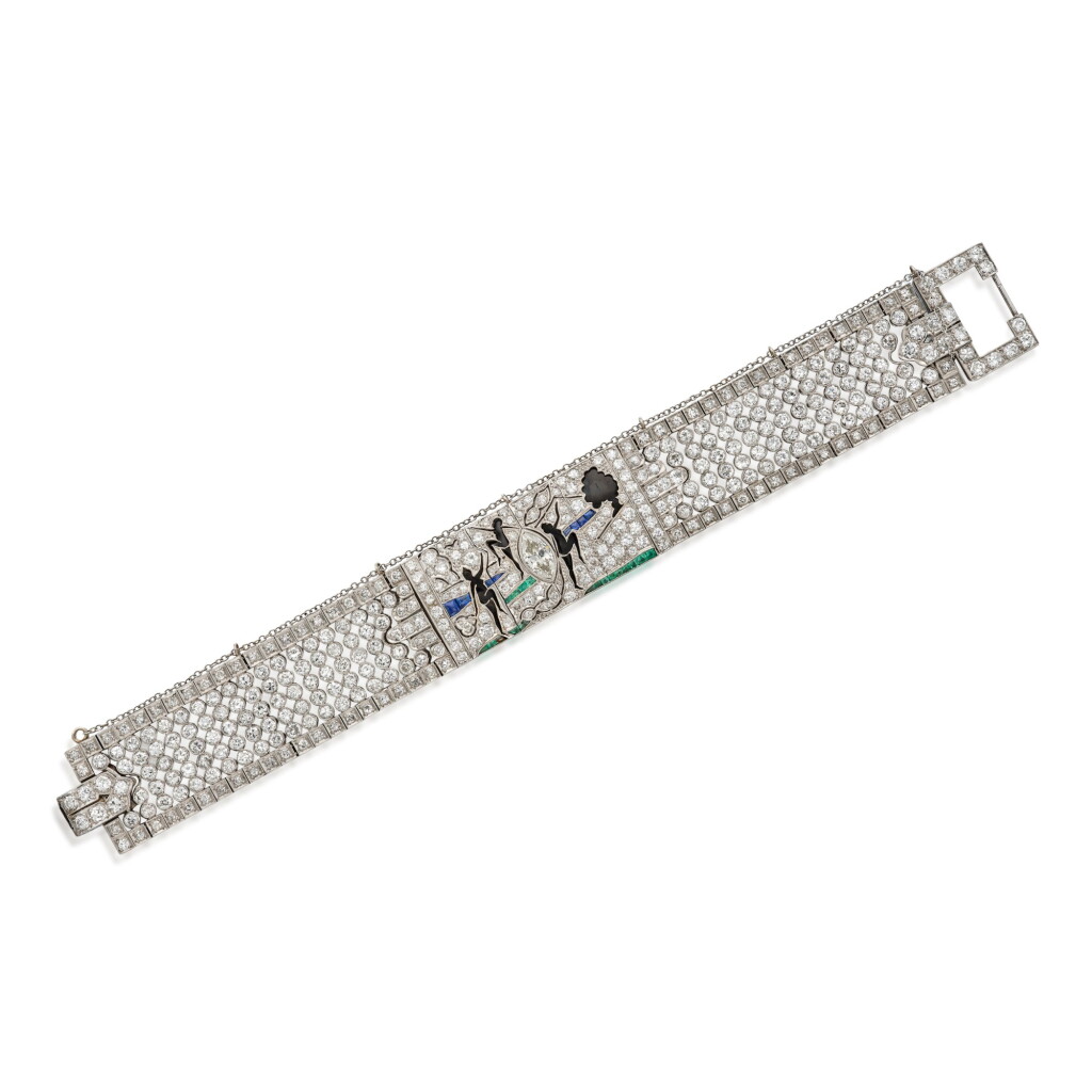 View full screen - View 1 of Lot 168. Sapphire, Emerald, Onyx and Diamond Bracelet.