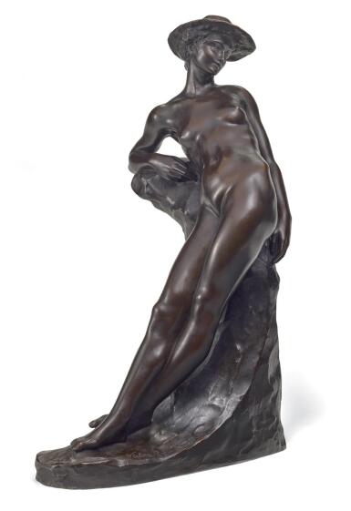 View full screen - View 1 of Lot 58. VICTOR ROUSSEAU | FEMME AU ROCHER (NUDE WOMAN IN A HAT).