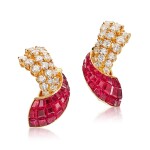 Pair of Ruby and Diamond Ear Clips | 紅寶石 配 鑽石 耳夾一對