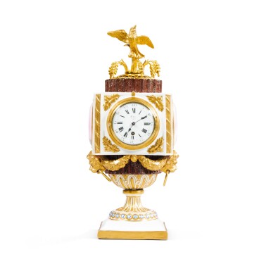 View full screen - View 1 of Lot 577. A gilt-bronze mounted and Meissen (Marcolini) mantel clock, circa 1775, with later French movement and English dial.
